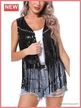 Sequin Fringe Vest Jacket Sparkly Shiny Tassel Cardigan Party